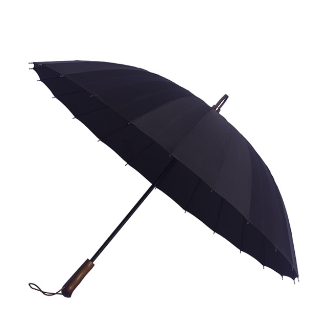 Reinforcement and Anti-rust Treatment of 23-inch 24-segment Full Fiber Bone Opening Advertising Umbrella with Solid Wood Straight Handle of Bar in Electric Black Iron_Shenzhen JingMingXin Umbrella Products Co., Ltd.