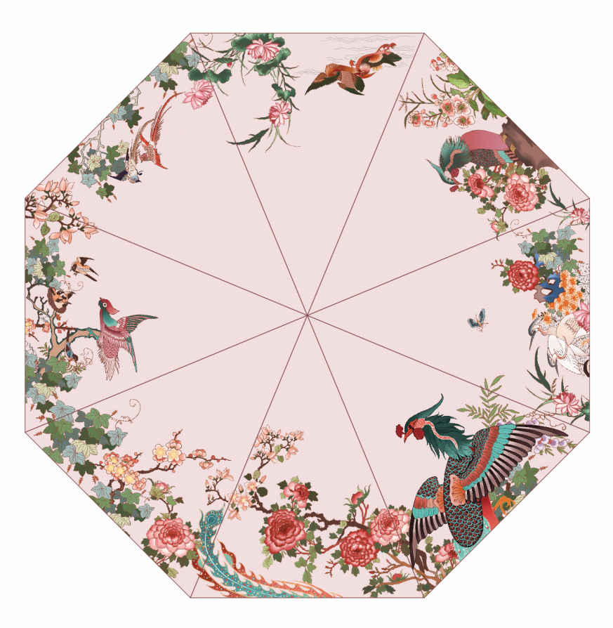 Hand in hand with a Beijing company to customize the Summer Palace, a hundred birds, phoenix, black plastic, three fold umbrella
